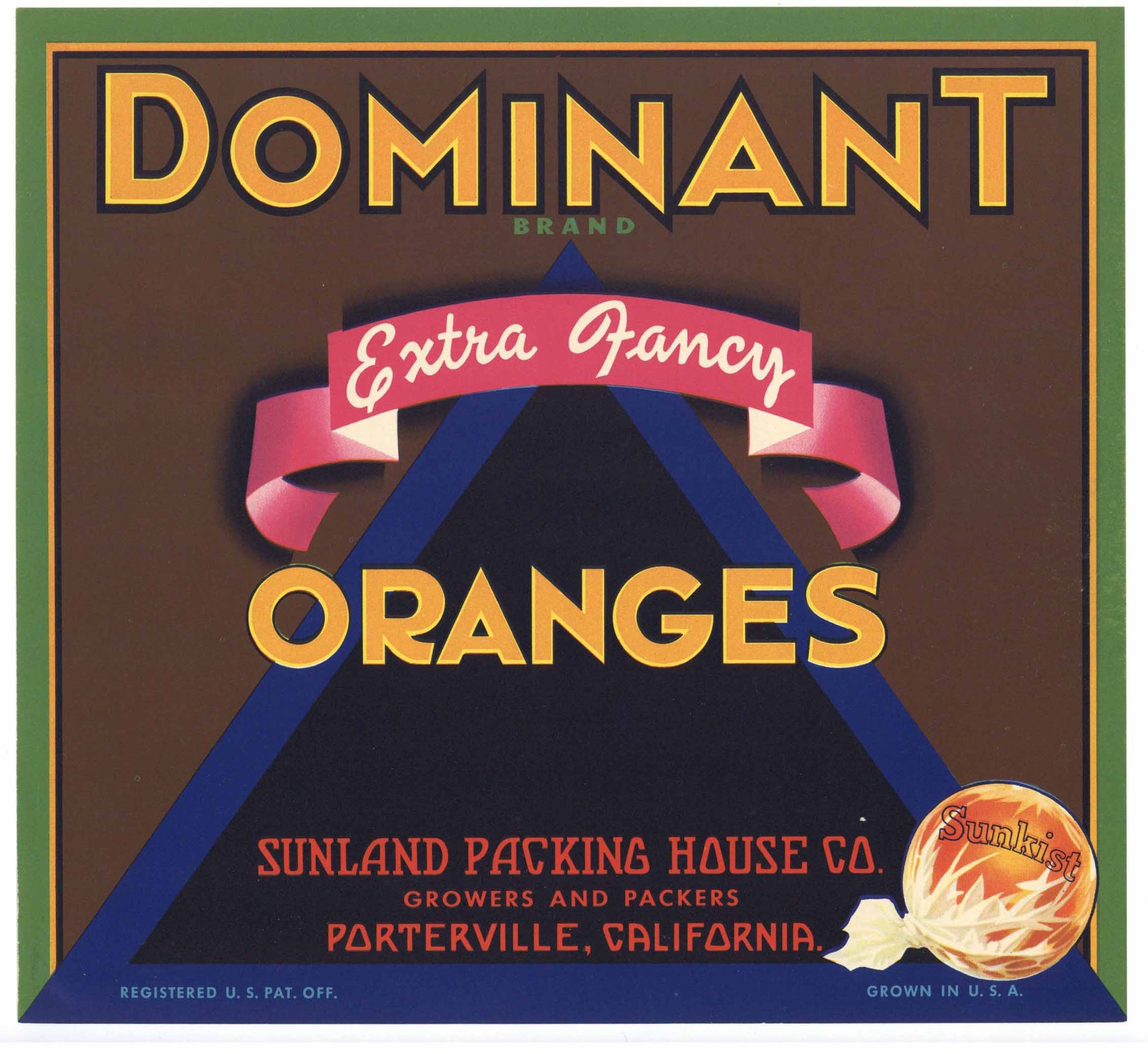Dominant Brand Vintage Porterville Orange Crate Label