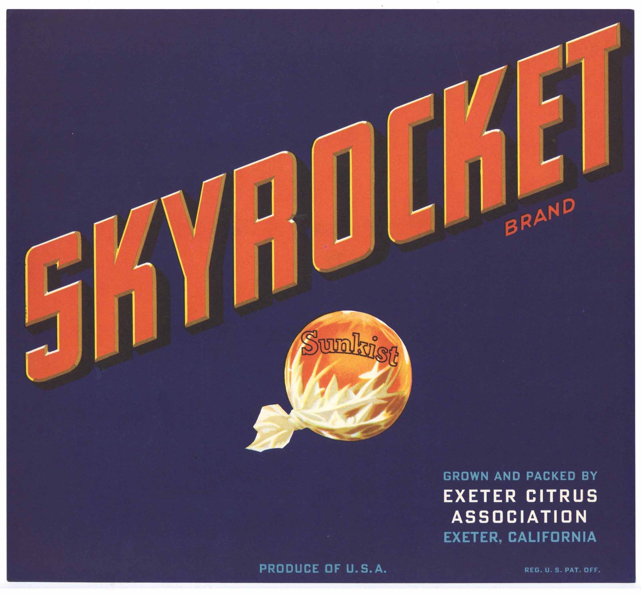 Skyrocket Brand Vintage Exeter Sunkist Orange Crate Label