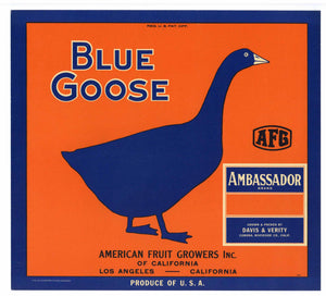 Blue Goose Brand Vintage Orange Crate Label, Ambassador