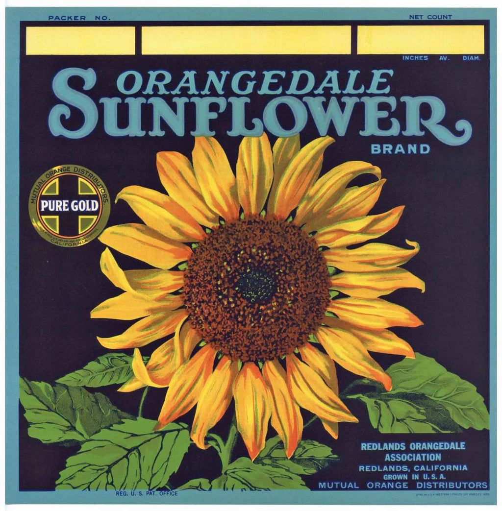 Sunflower Brand Vintage Redlands Orange Crate Label b