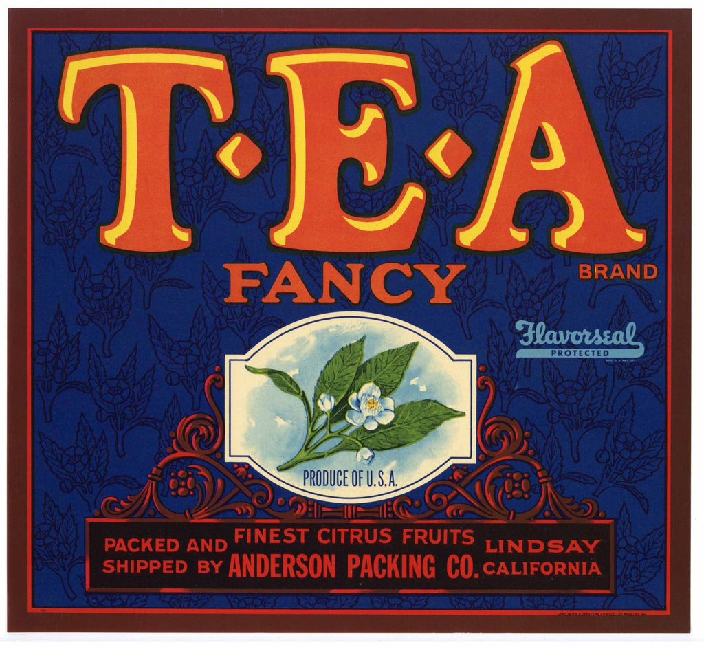 T E A Brand Vintage Tulare County Orange Crate Label