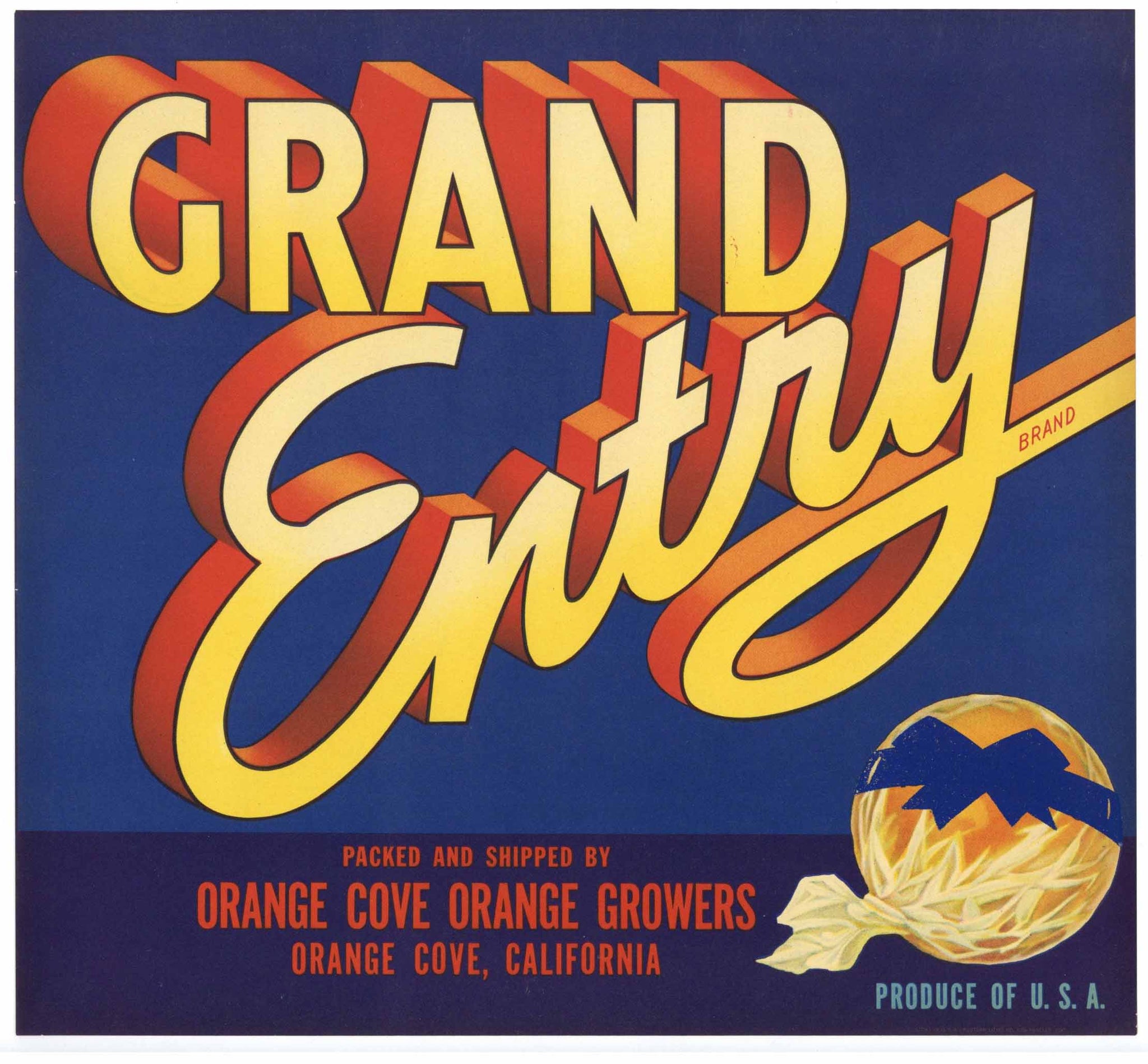 Grand Entry Brand Vintage Orange Crate Label