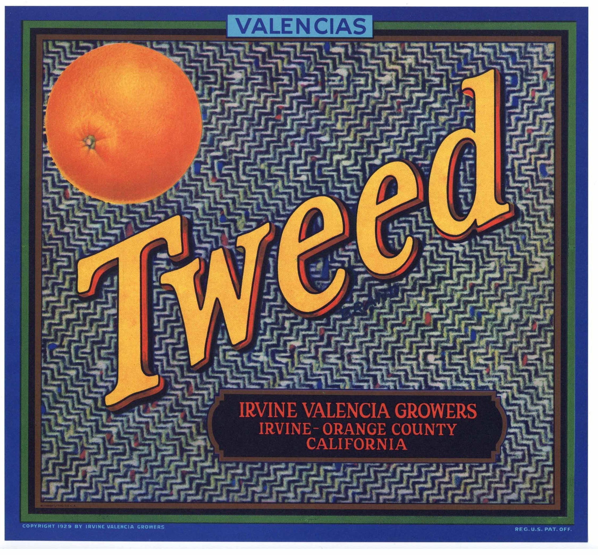 Tweed Brand Vintage Irvine Orange Crate Label