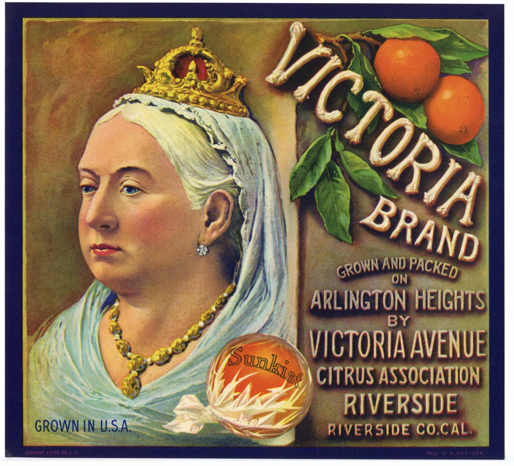 Victoria Brand Vintage Riverside Orange Crate Label