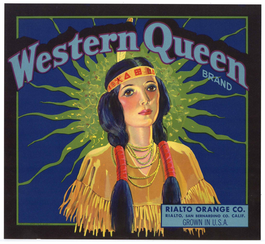 Western Queen Brand Vintage Rialto Orange Crate Label