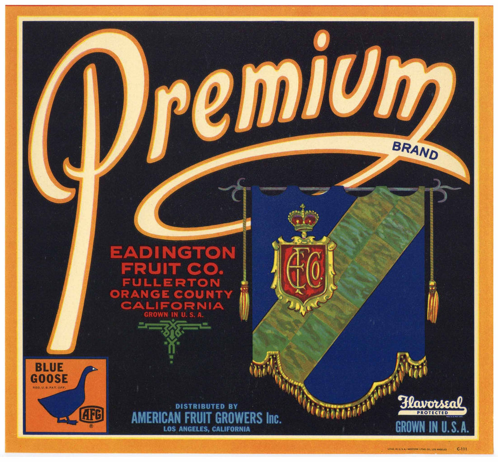 Premium Brand Vintage Fullerton Orange Crate Label