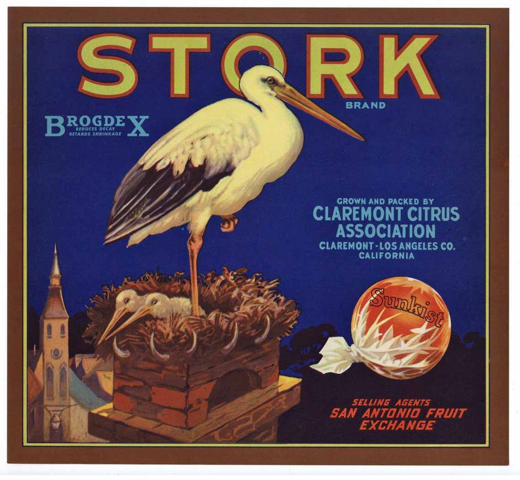 Stork Brand Vintage Claremont Orange Crate Label