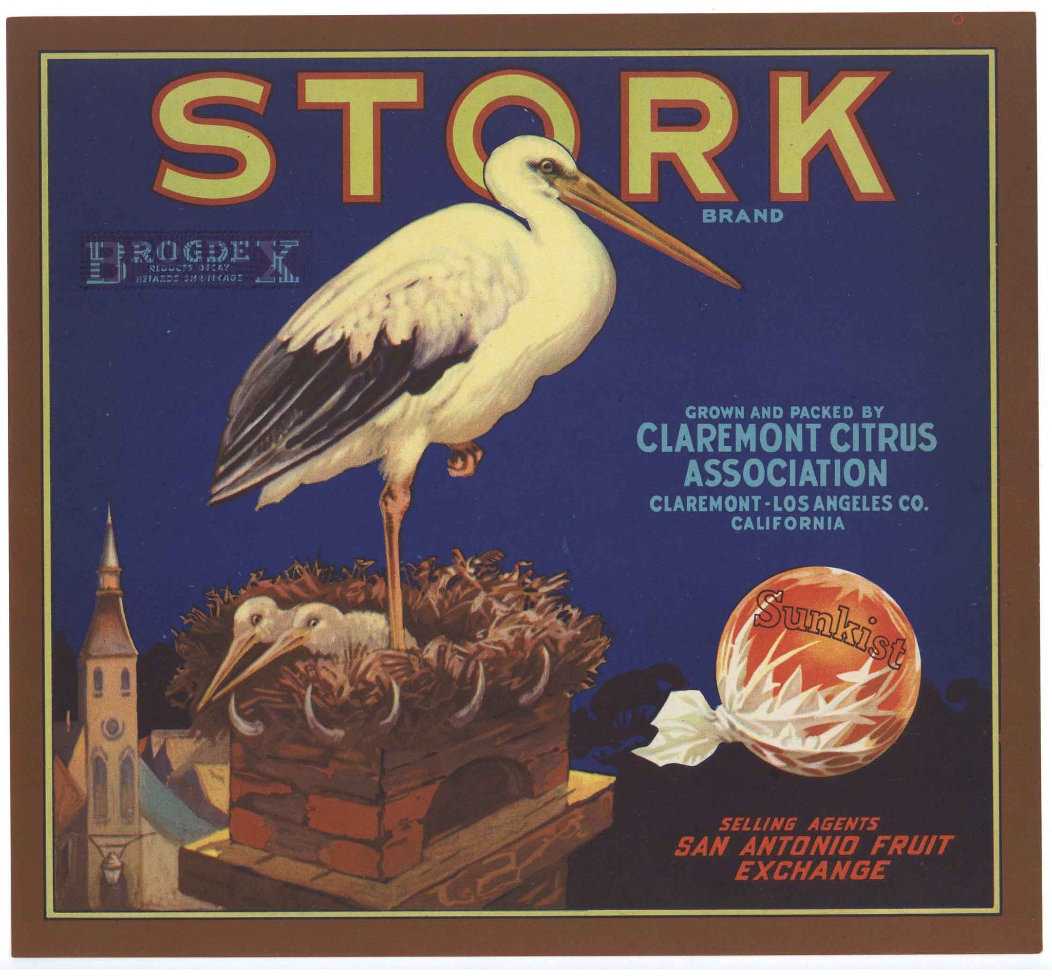 Stork Brand Vintage Claremont Orange Crate Label, op