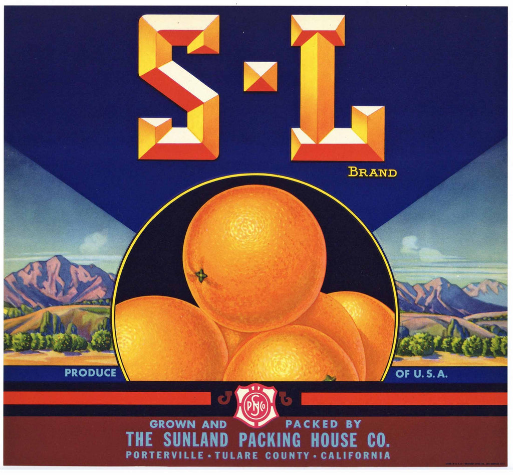 S - L Brand Vintage Tulare County Orange Crate Label