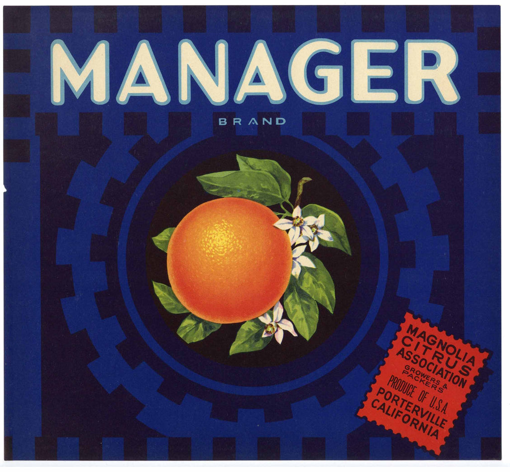 Manager Brand Vintage Orange Crate Label, nick