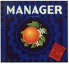 Manager Brand Vintage Orange Crate Label, nick