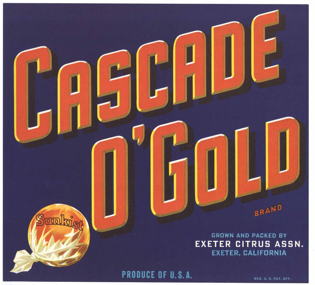 Cascade O'Gold Brand Vintage Exeter Sunkist Orange Crate Label