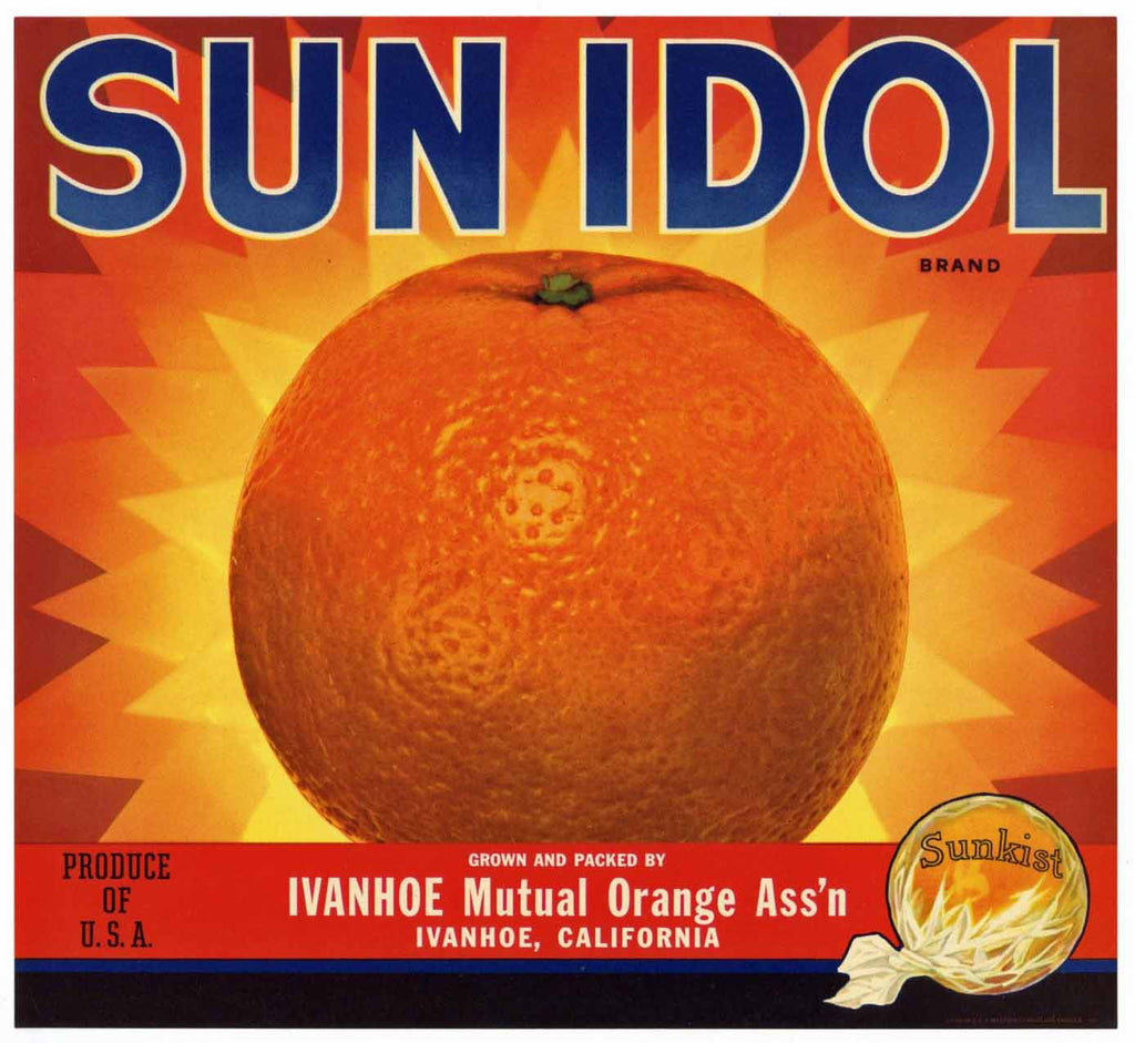 Sun Idol Brand Vintage Orange Crate Label