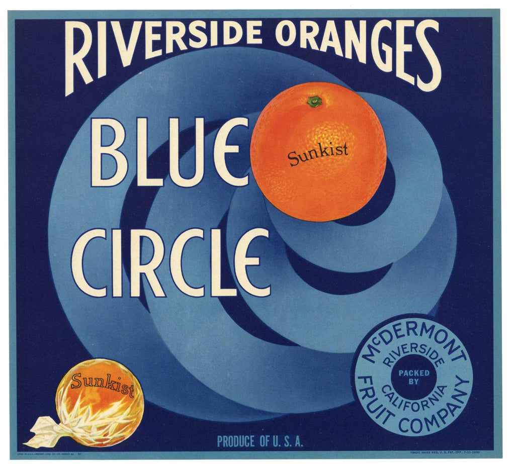 Blue Circle Brand Vintage Riverside Orange Crate Label