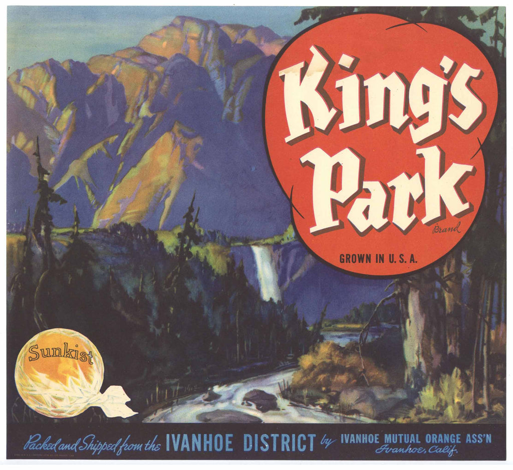 King's Park Brand Vintage Orange Crate Label