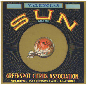 Sun Brand Vintage San Bernardino County Orange Crate Label, Valencias