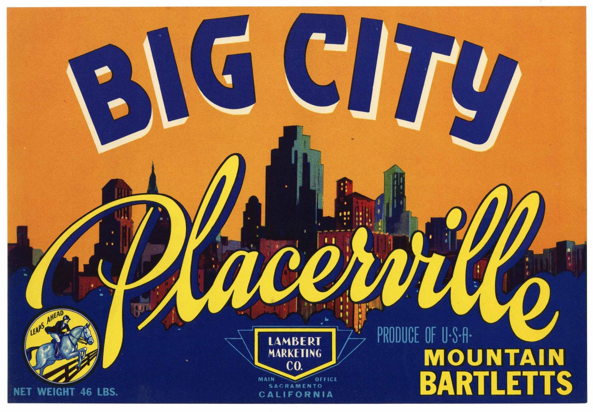 Big City Brand Vintage Placerville Pear Crate Label