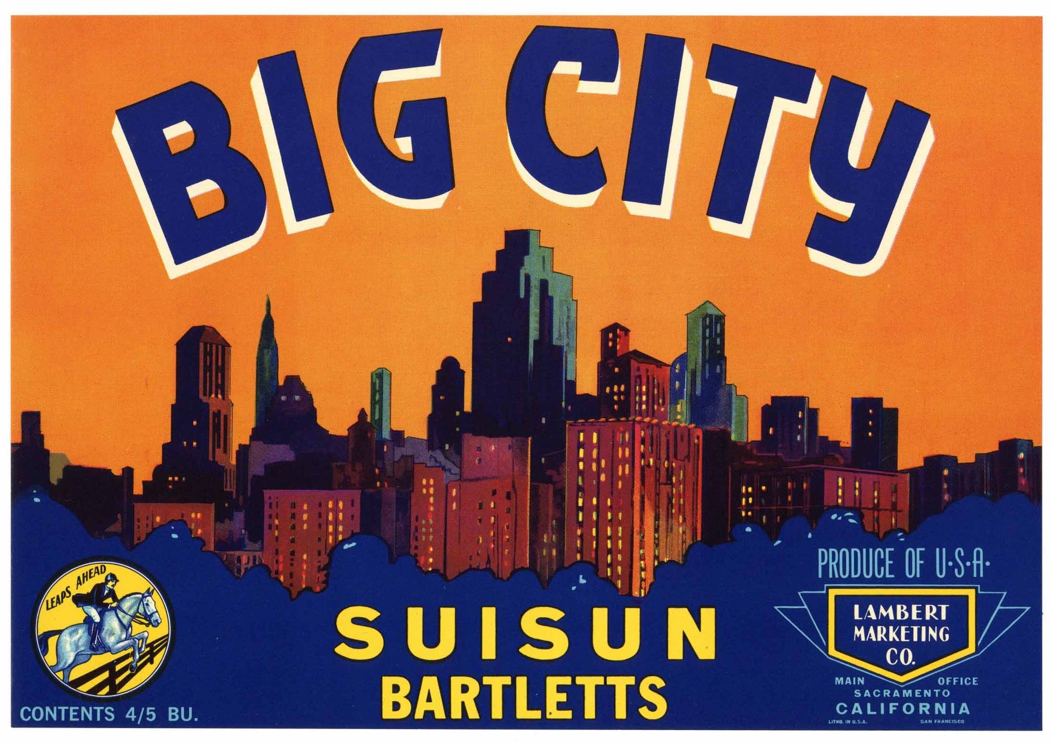 Big City Brand Vintage Suisun Pear Crate Label