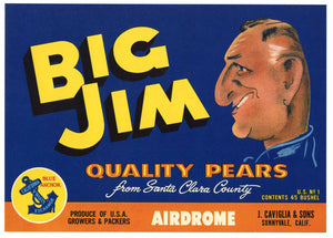 Big Jim Brand Vintage Santa Clara Valley Pear Crate Label