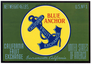 Bue Anchor Brand Vintage California Fruit Exchange Pear Crate Label