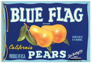 Blue Flag Brand Vintage Marysville Pear Crate Label