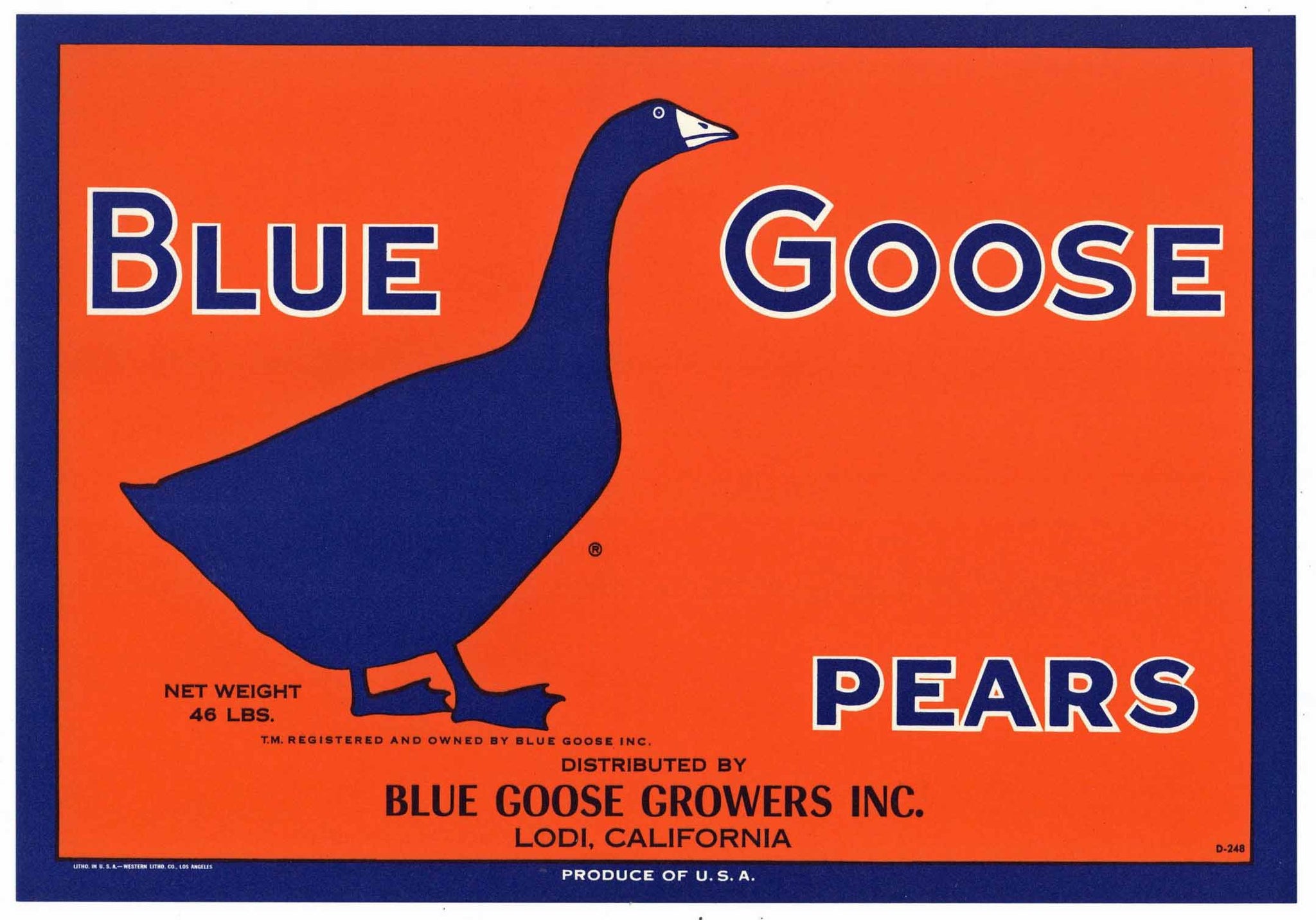 Blue Goose Brand Vintage Lodi Pear Crate Label