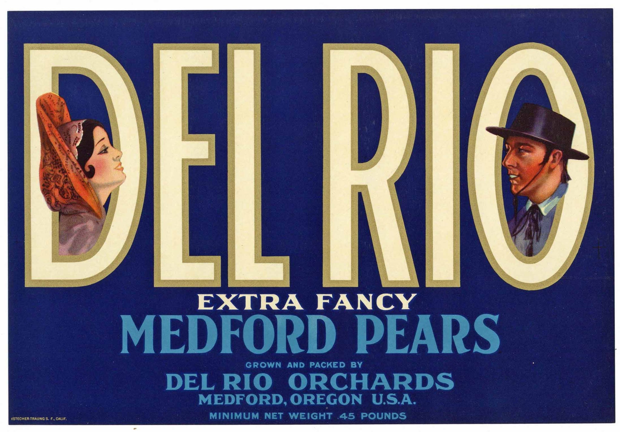 Del Rio Brand Vintage Medford Oregon Pear Crate Label