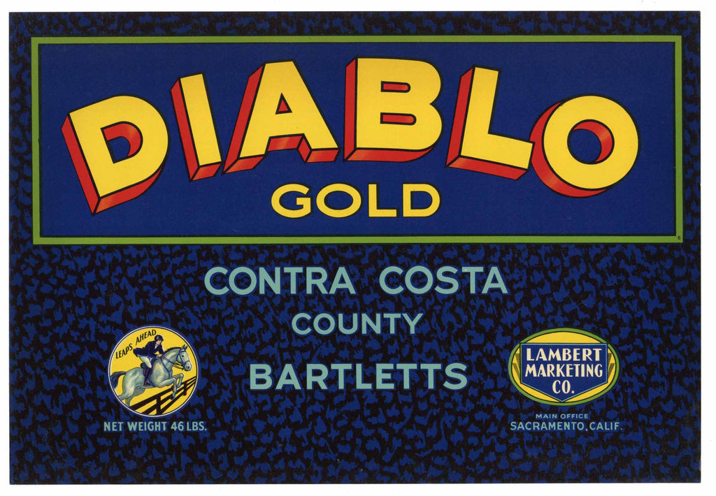 Diablo Gold Brand Vintage Contra Costa Pear Crate Label