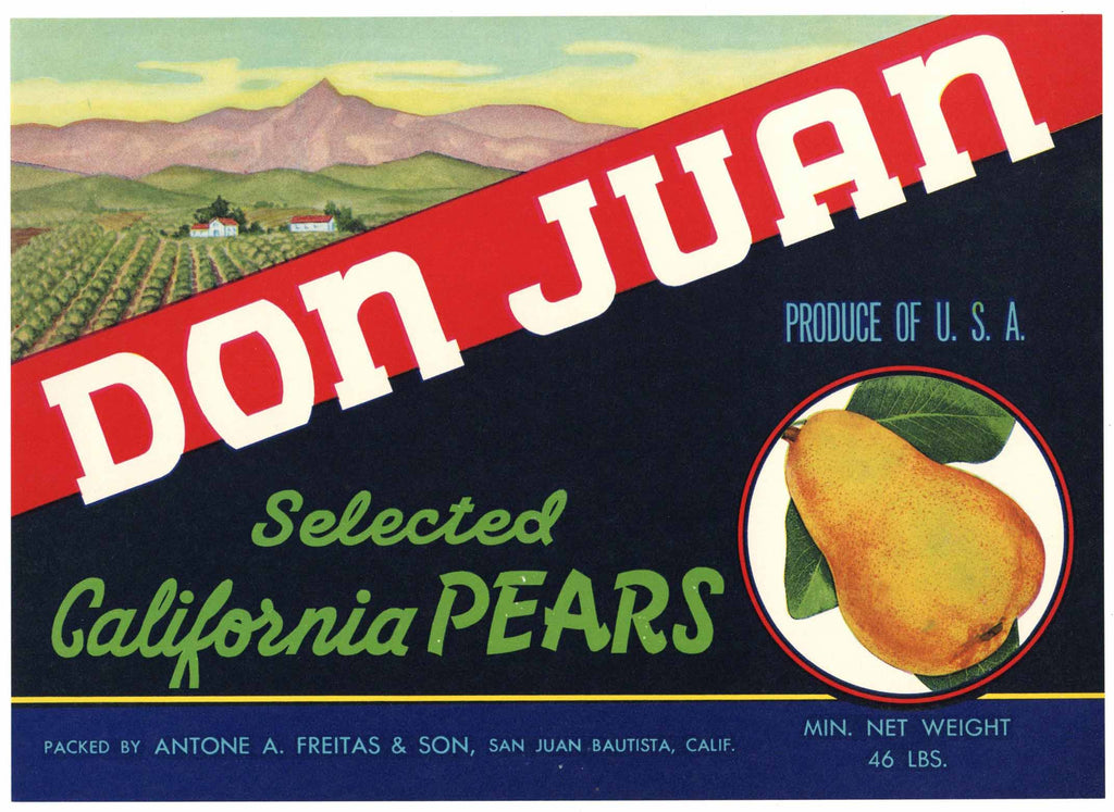 Don Juan Brand Vintage San Juan Bautista Pear Crate Label
