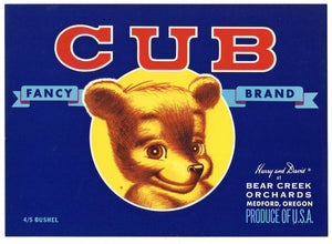 Cub Brand Vintage Medford Oregon Pear Crate Label
