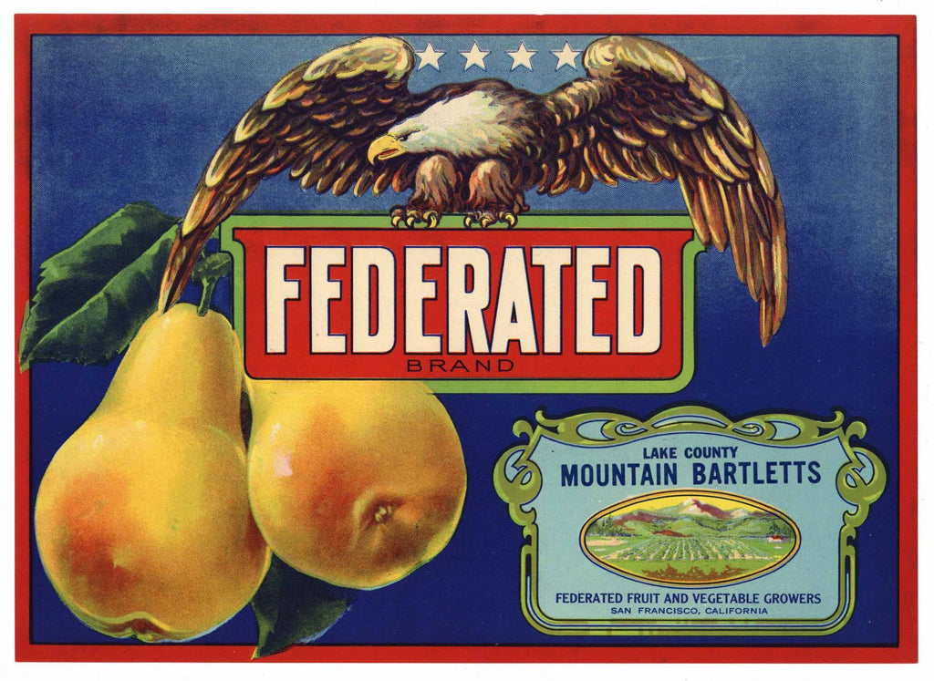 Federated Brand Vintage Lake County California Pear Crate Label
