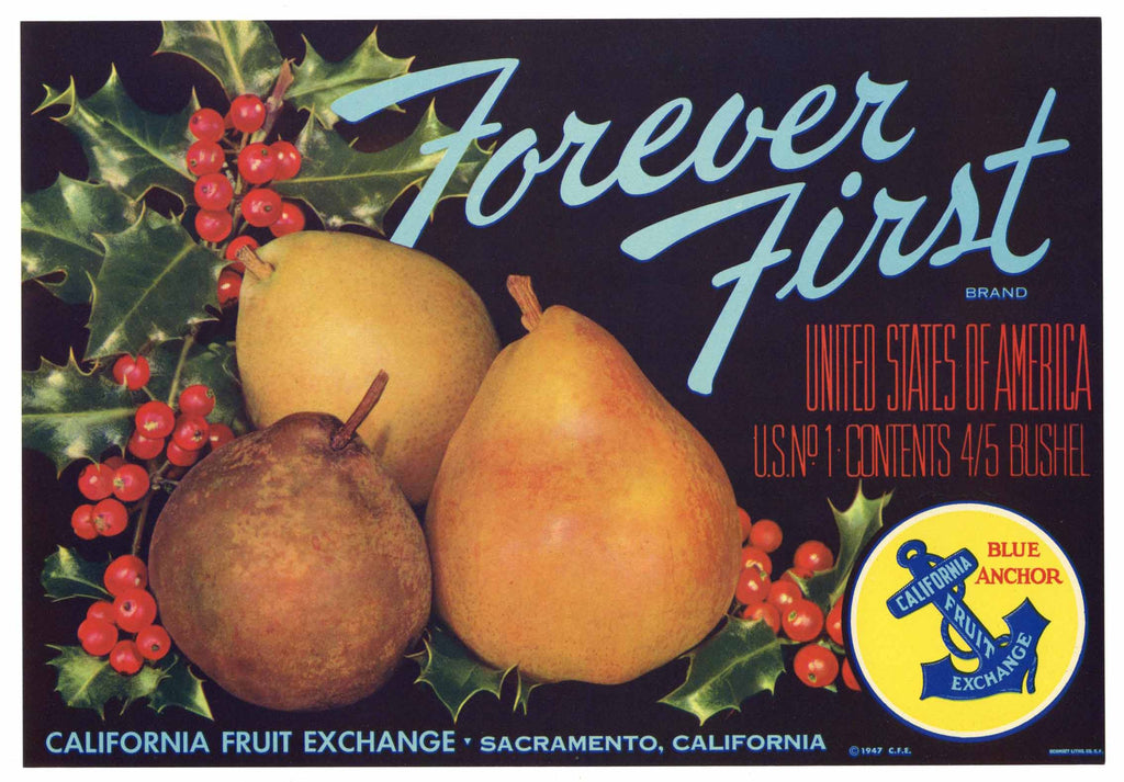 Forever First Brand Vintage Pear Fruit Crate Label