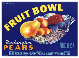 Fruit Bowl Brand Vintage Selah Washington Pear Crate Label