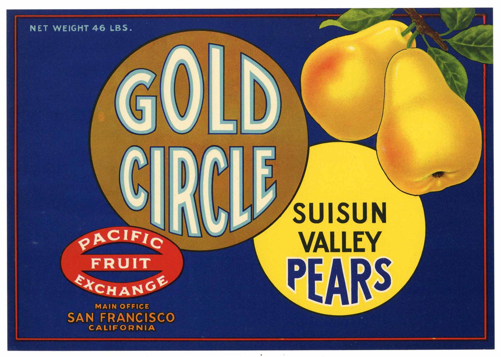 Gold Circle Vintage Suisun Valley Pear Crate Label