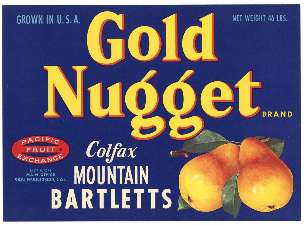 Gold Nugget Brand Vintage Colfax Placer County Pear Crate Label