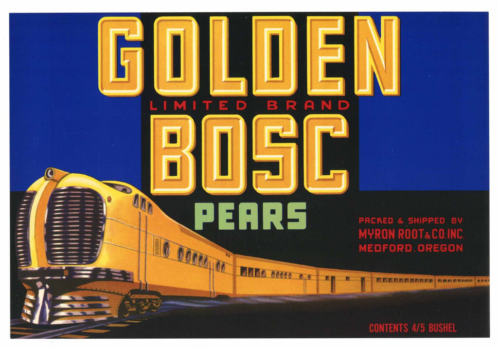 Golden Bosc Brand Vintage Medford Oregon Pear Crate Label, 4/5 bushel