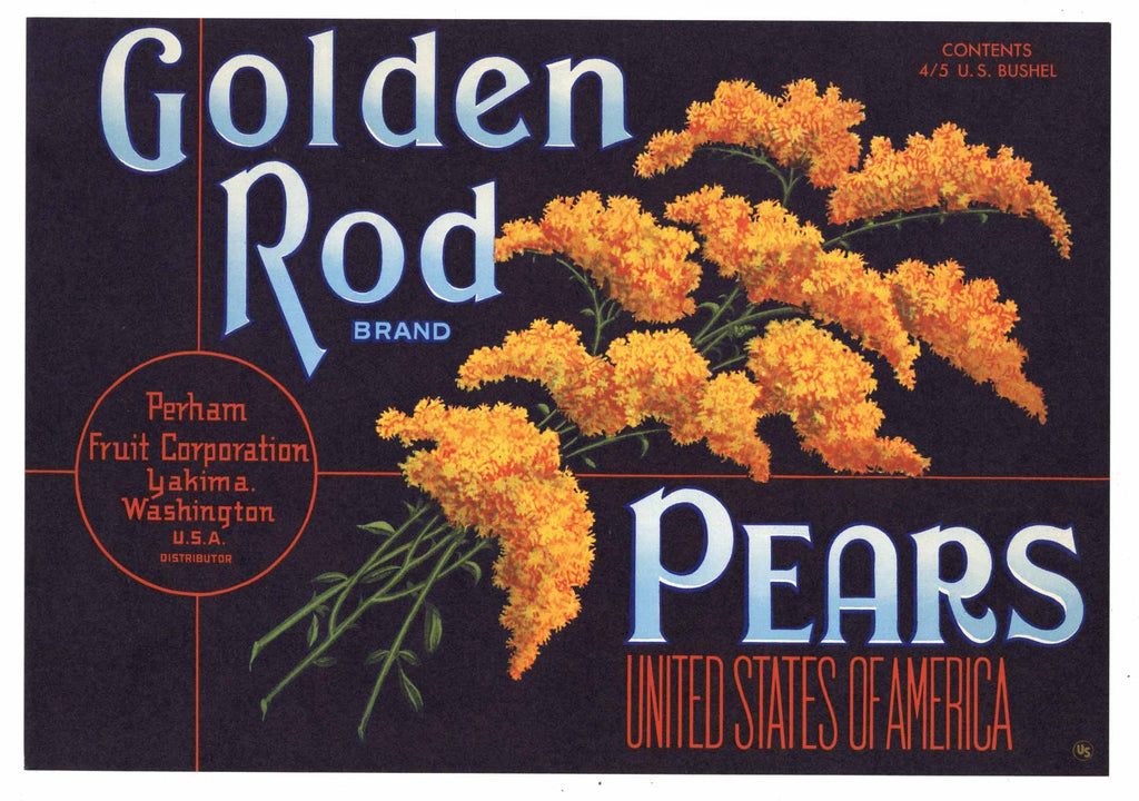 Golden Rod Brand Vintage Yakima Washington Pear Crate Label