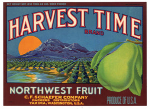 Harvest Time Brand Vintage Yakima Washington Pear Crate Label
