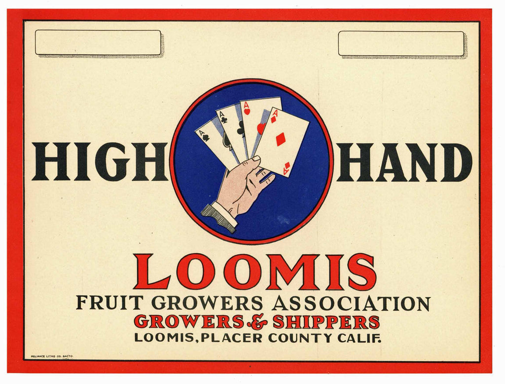 High Hand Brand Vintage Loomis California Pear Crate Label, w