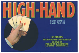 High Hand Brand Vintage Loomis California Pear Crate Label, b, o