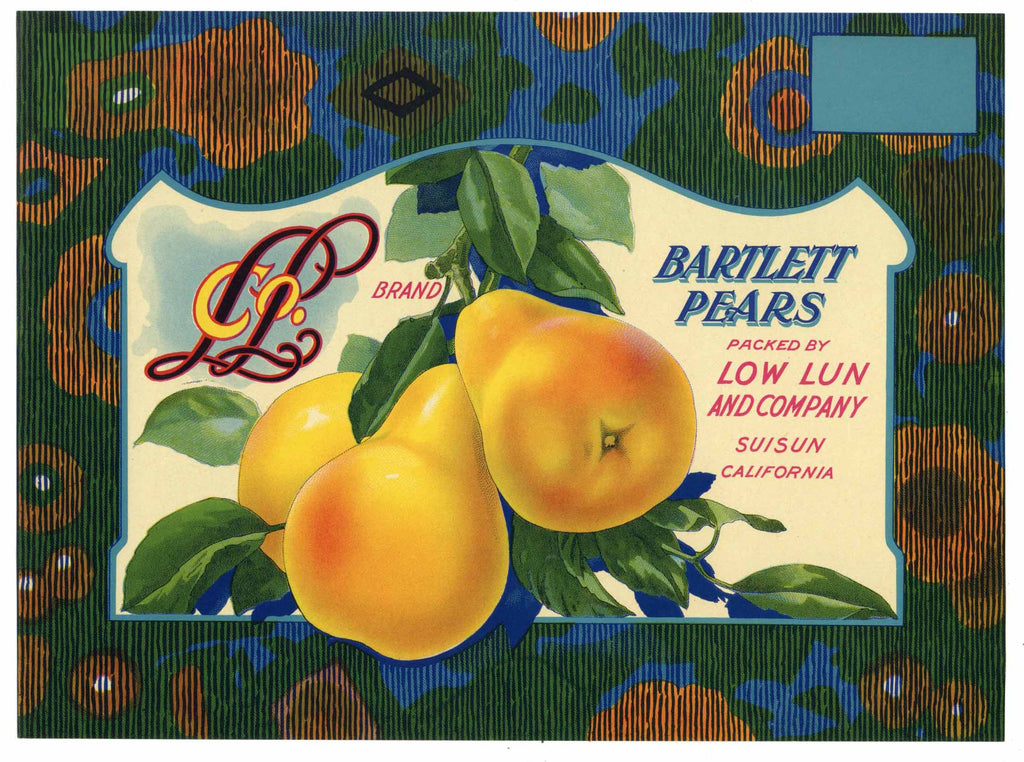 Low Lun Brand Vintage Suisun California Pear Crate Label