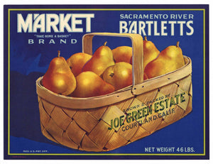 Market Brand Vintage Sacramento River Pear Crate Label