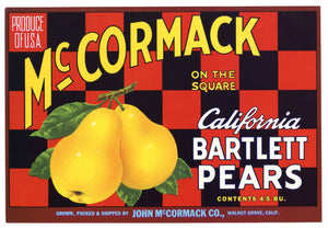 McCormack Brand Vintage Sacramento Delta Pear Crate Label, red