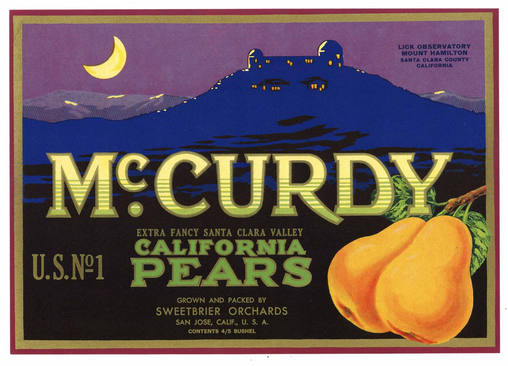 McCurdy Brand Vintage San Jose California Pear Crate Label