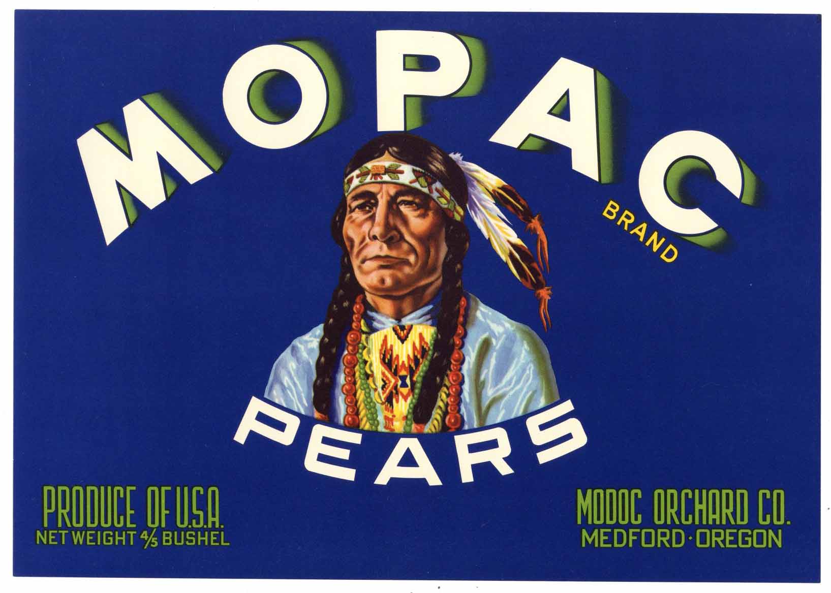 Mopac Brand Vintage Medford Oregon Pear Crate Label