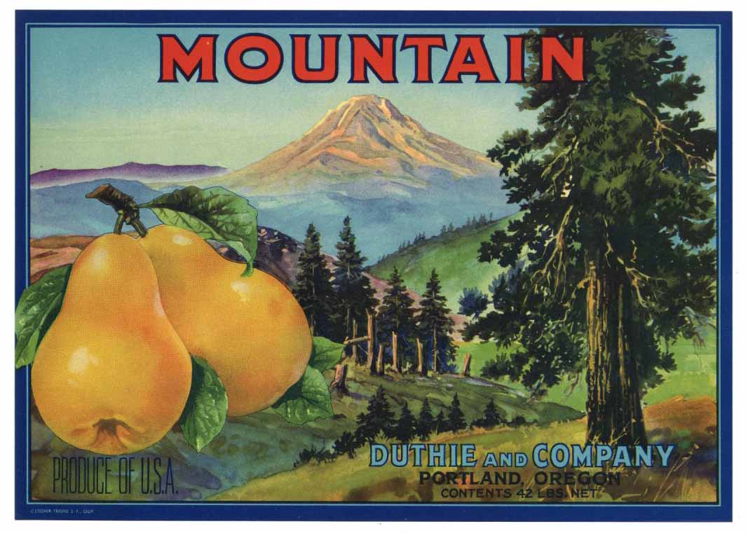Mountain Brand Vintage Pear Fruit Crate Label