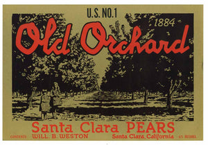 Old Orchard Brand Vintage Santa Clara California Pear Crate Label