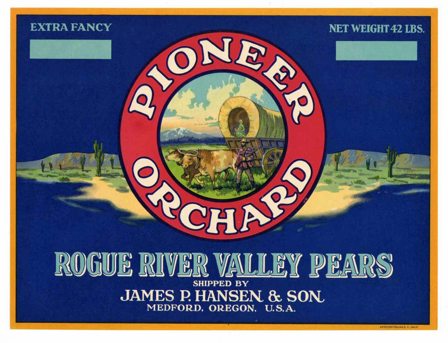 Pioneer Orchard Brand Vintage Medford Oregon Pear Crate Label b