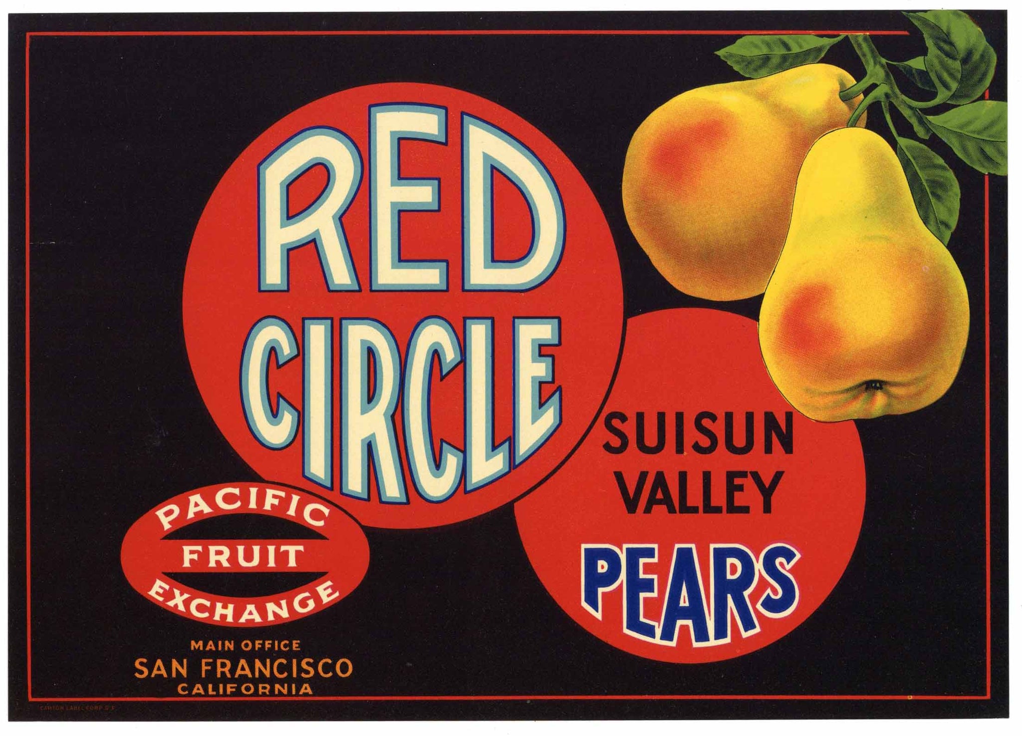 Red Circle Vintage Suisun Valley Pear Crate Label