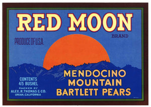 Red Moon Brand Vintage Ukiah California Pear Crate Label